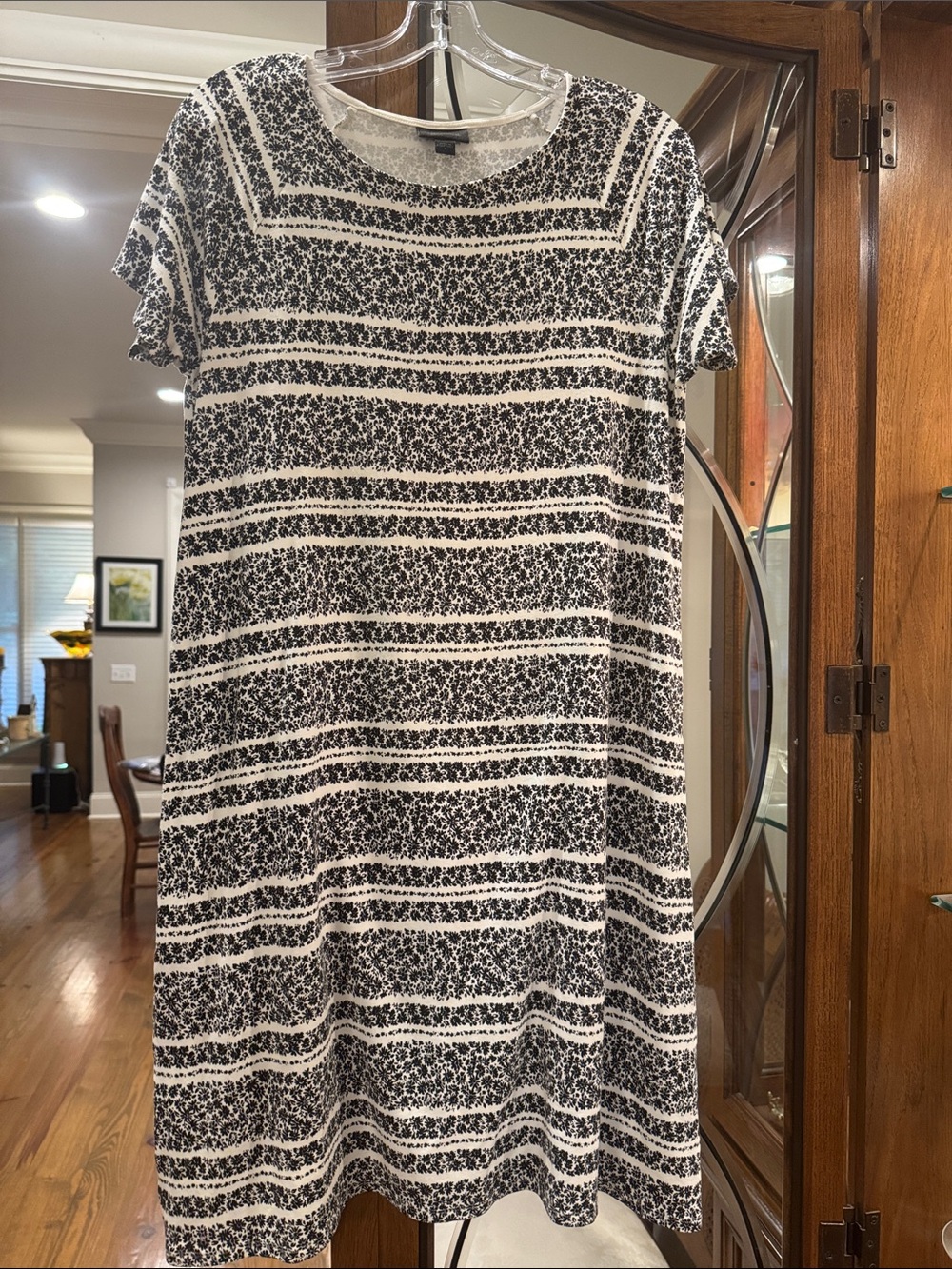 J. Jill Black and White Striped Floral Shift Dress